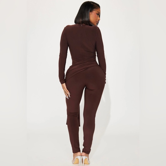 Chocolate jumpsuit with Drape Detail - Picture 2 of 3